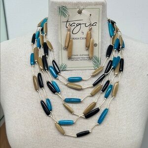 Tagua Blue, Black, and Tan Necklace Set